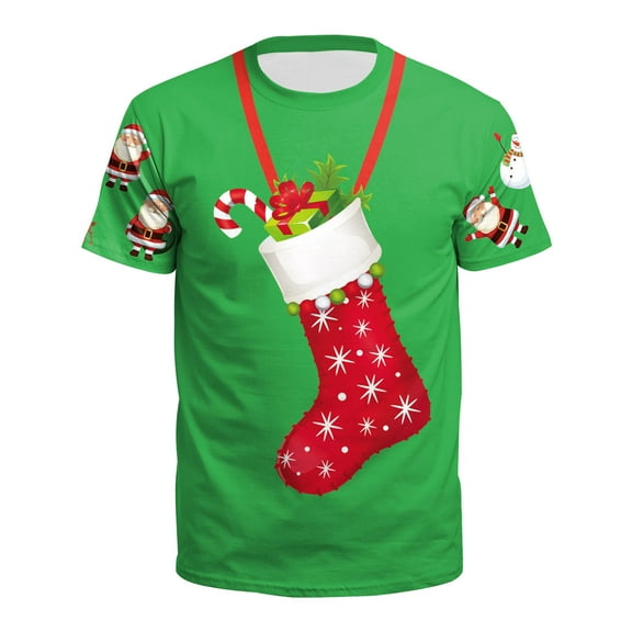 AURIGATE Men's Fashion Christmas Funny Print Slim Youth Short Sleeve T-shirt Tops