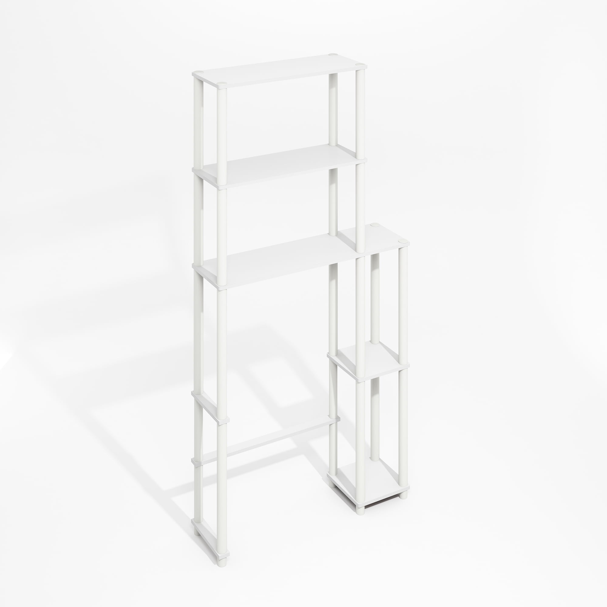 Furinno Turn-N-Tube Freestanding Over-The-Toilet Bathroom Shelves, Storage Rack with 5 Shelves, Plain White/White