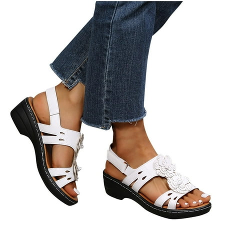 

Summer Ladies Slippers Casual Women s Shoes Roman Fish Mouth Casual Wedges Flower Sandals