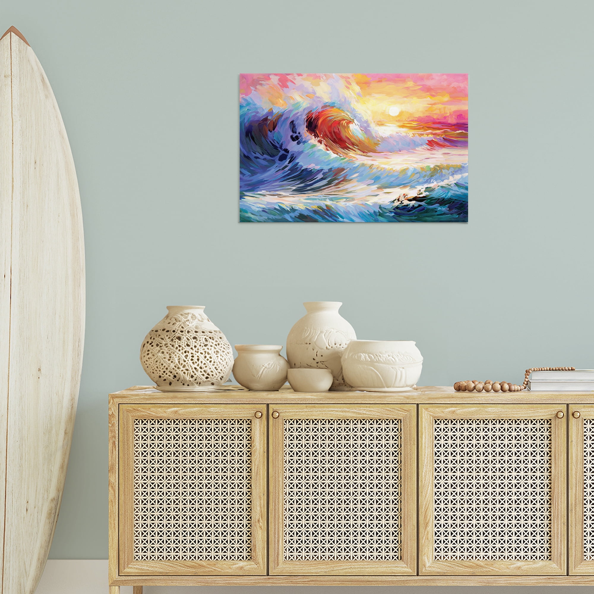 Stupell Industries Sunrise over Ocean Wave Nautical & Beach Painting Wrapped Canvas Art Print Wall Art, 30 x 20