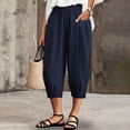 thumbnail image 4 of BUIGTTKLOP Womens Summer Capris Casual Cotton Linen Pants Baggy Elastic Waist Capri Pants with Pocket, 4 of 7