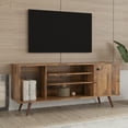 thumbnail image 2 of TV Stand for 55 Inch TV, Mid-Century Style TV Cabinet for Living Room, Entertainment Center TV Console Table with Open Storage Shelves and Cabinet, Easy Assembly, 53.15''x14.17''x 26.57'', Oak, 2 of 10