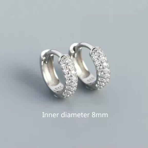 QQTDFG 925 Sterling Silver CZ Dome Hinged Huggie Hoop Sleepers Earrings A1168-Silver - 8mm
