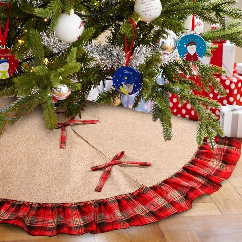 Christmas Tree Skirt 48 inch Linen Burlap Large Xmas Tree Skirts for Holiday Party Christmas 