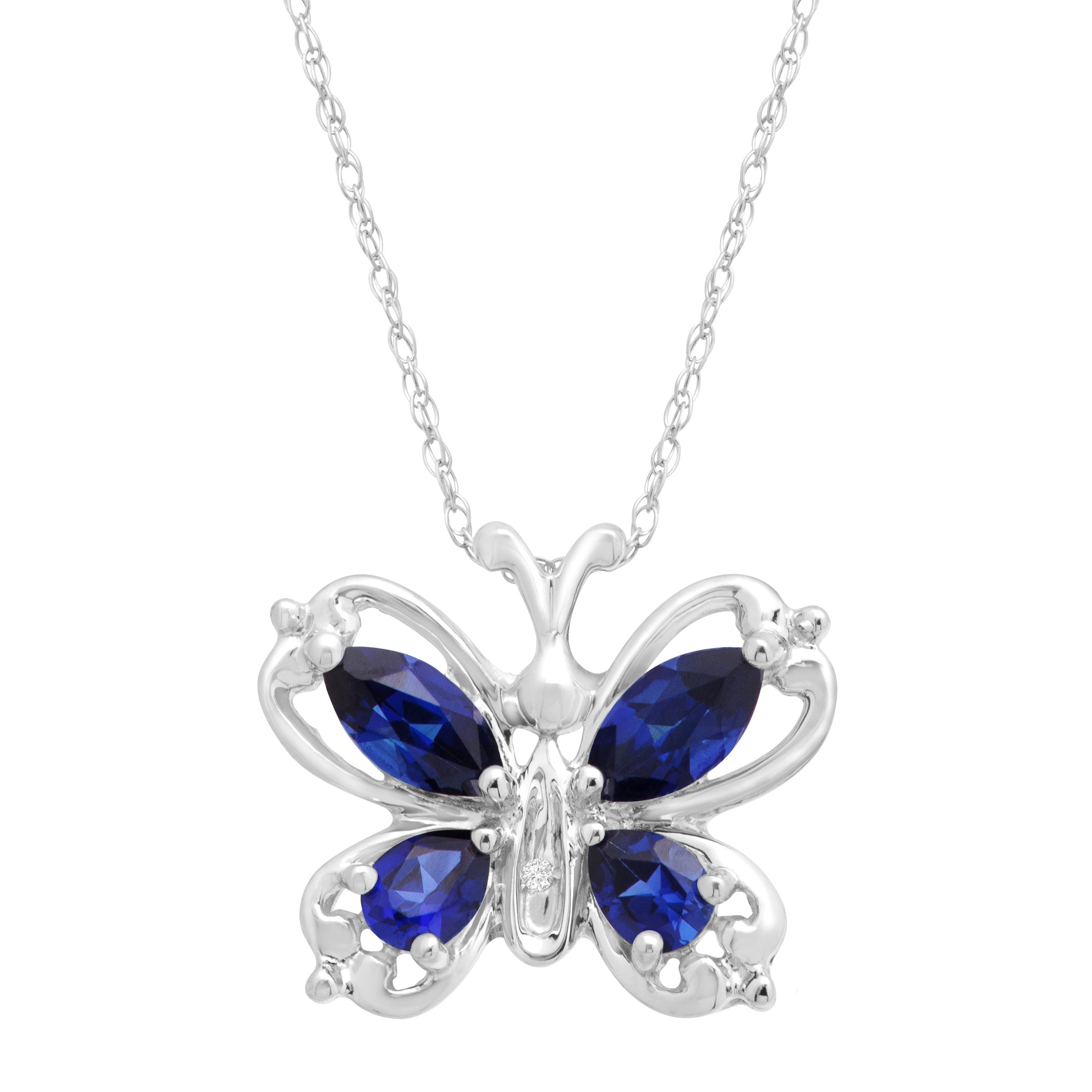 1 ct Created Sapphire Butterfly Pendant Necklace with Diamond in 10kt White Gold by Richline Group
