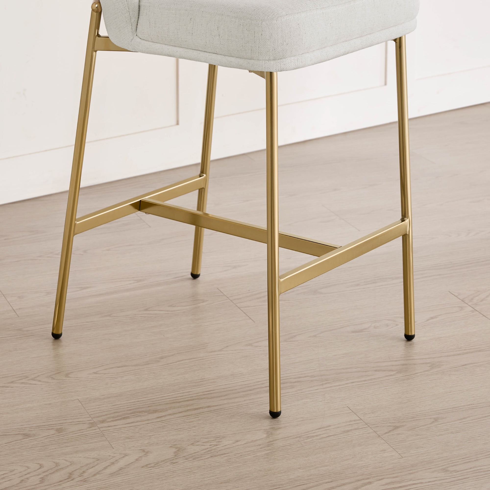 Spruce & Spring Modern Counter Bar Stool with Metal Arc Backrest and Upholstered Seat Set of 2, Cream with Bronze Legs