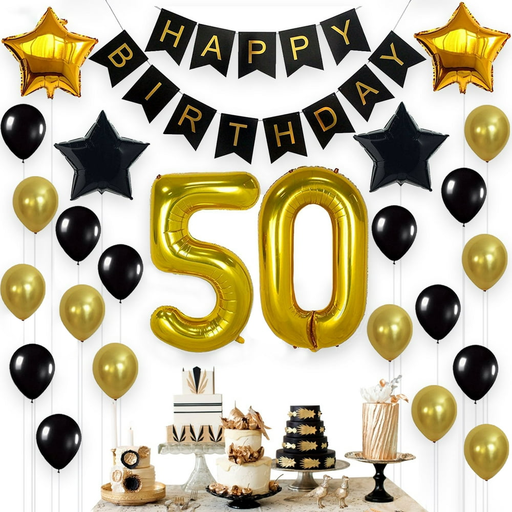Gold 50th Birthday Decorations Kit – Large, Pack of 26 | Number 5 and 0 ...