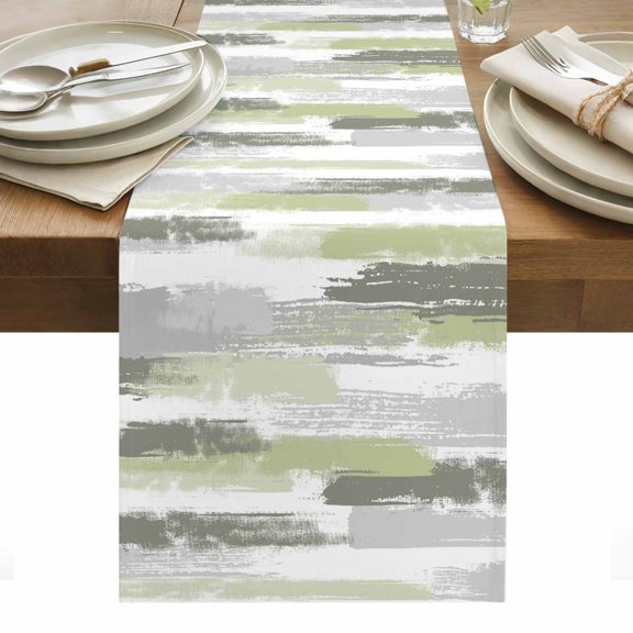 Green Abstract Table Runner - 48 Inch Long, Kitchen Dining Table Runner Dresser Scarves, Grey Modern Mottled Art Oil Painting Farmhouse Decor for Coffee Tables Wedding Party Banquet