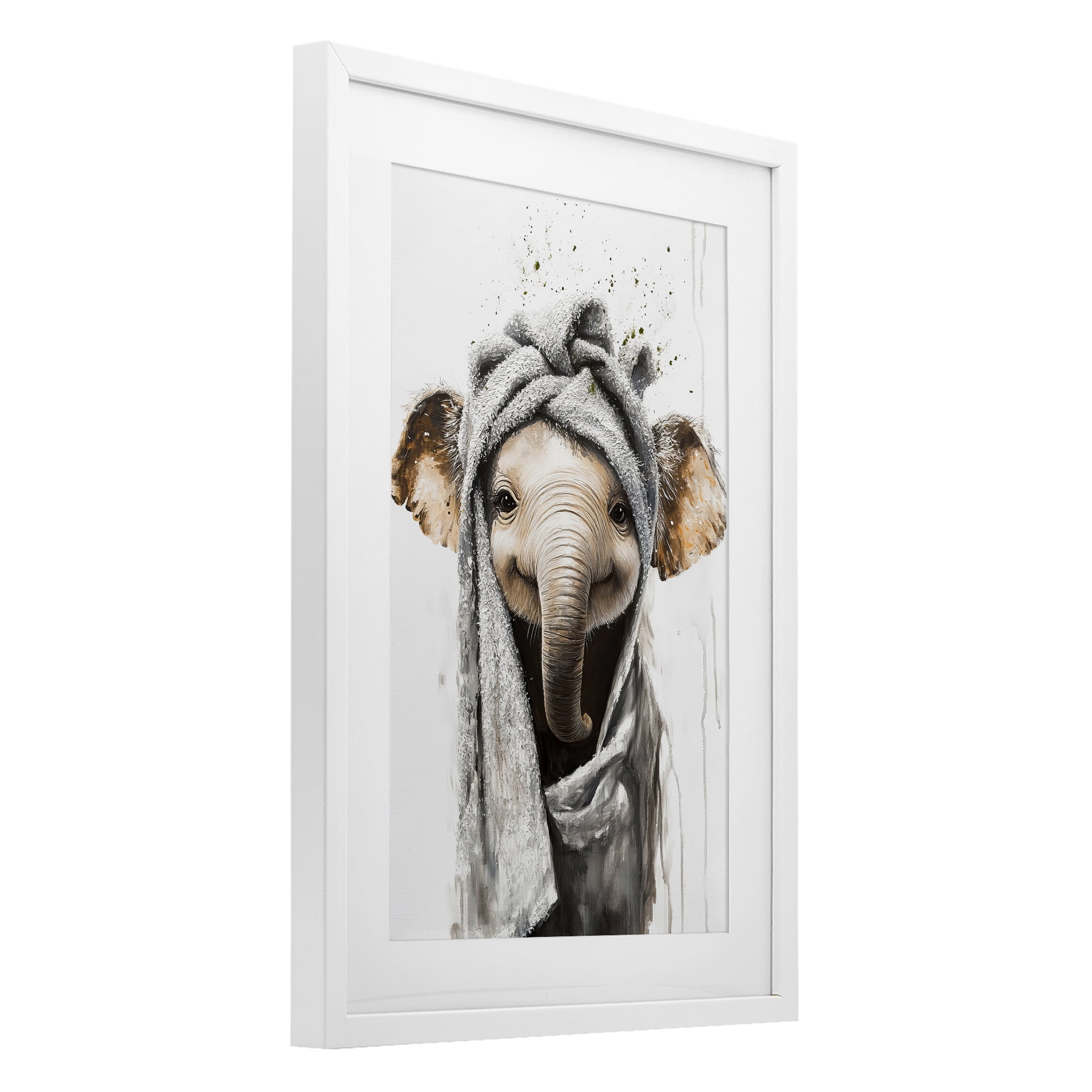 Stupell Industries Squeaky Clean Elephant White Framed Print Under Glass, design by Tina LeCour