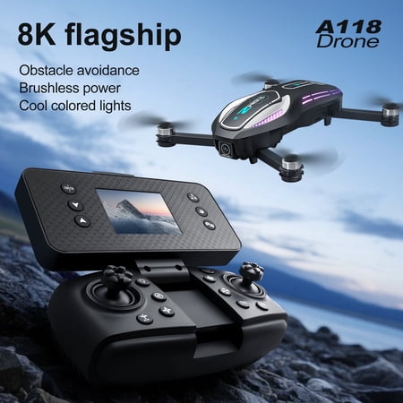 HNZENBW A118 8K RC Drone with Dual Camera for Kids & Adults,Optical Flow & Cool Lights,Brushless Motor & 2 Batteries