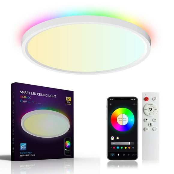 A C90-240V 24W LEDs RGB+CCT 12Inches Intelligent Ceiling Lighting with Controller Supported Wirelessly & BT