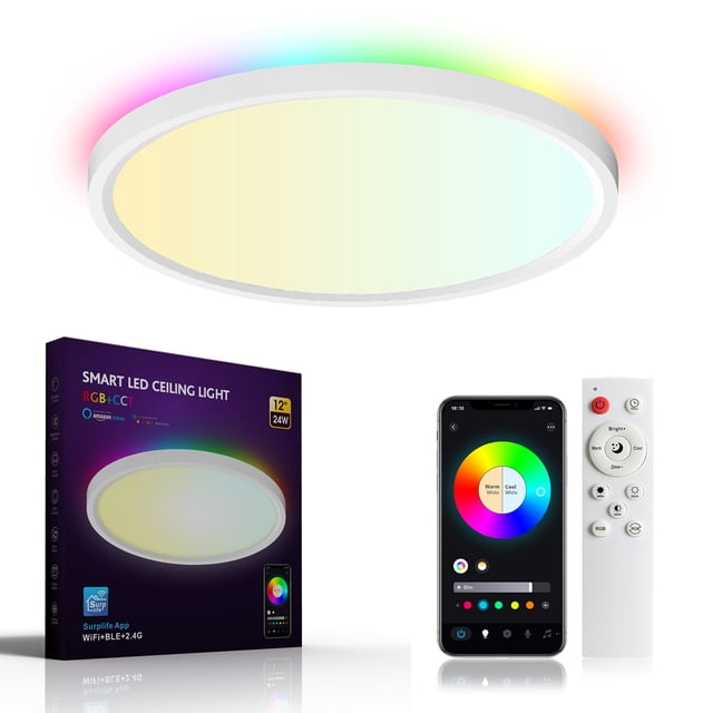 Labymos A C90-240V 24W LEDs RGB+CCT 12Inches Intelligent Ceiling Lighting with Controller Supported Wirelessly &