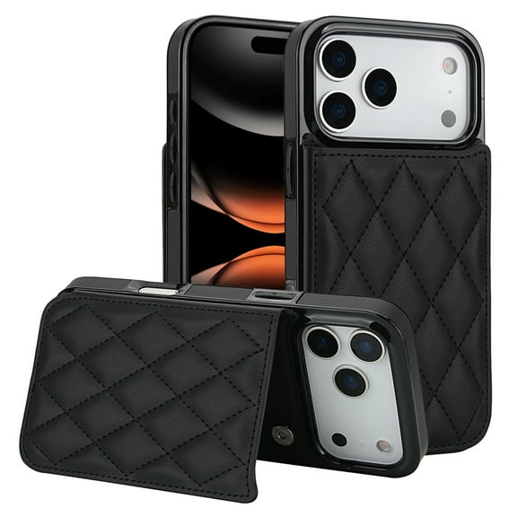 Case Compatible with iPhone 17 Pro, Stylish Card Slots Kickstand PU Leather Back Case Magnetic Closure RFID Blocking Drop Protective Shockproof Cover for iPhone 17 Pro, Black