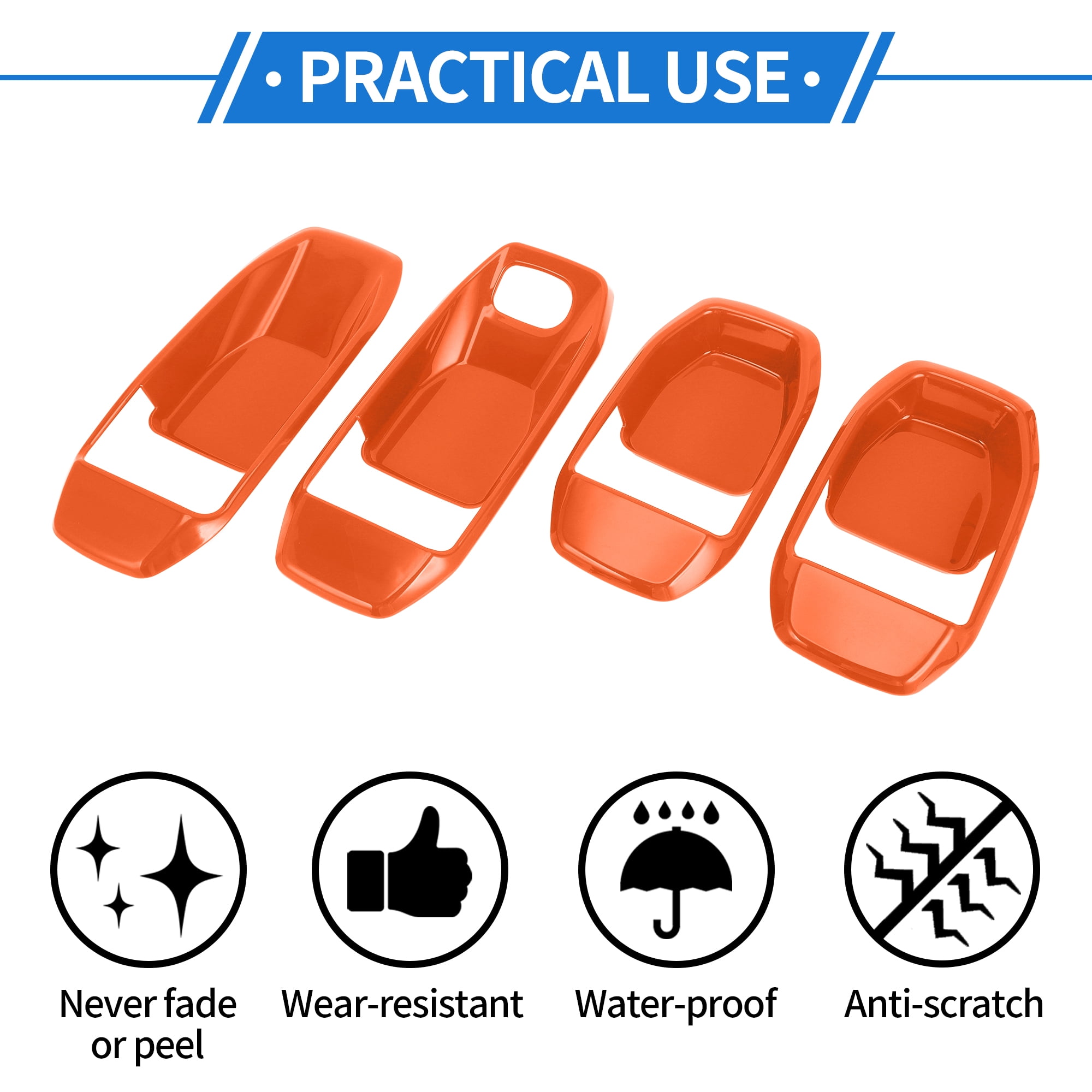 Unique Bargains 4 Pcs Door Bowl Cover Trim Compatible for Jeep Wrangler JL 2018-2022 ABS Orange Exterior Accessories