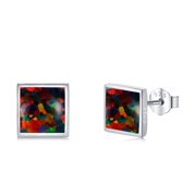 Coachuhhar Black Fire Opal Earrings 925 Sterling Silver Black Square Stud Earrings Opal Jewelry Birthday Christmas Gifts for Women Girls