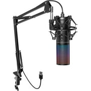 RGB Gaming Mic, TONOR USB PC Microphone with Adjustable Boom Arm Quick Mute Button for Streaming Q9S