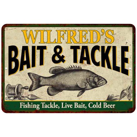 WILFRED'S Bait & Tackle Sign 16 x 24 Matte Finish Metal 116240016439