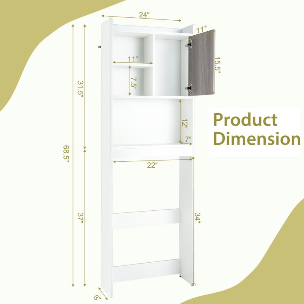 Finihen Toilet Storage Cabinet, Bathroom Cabinet Organizer, 4-Tier Space-saving Toilet Storage Cabinet with Open Shelves, for Bathroom, White