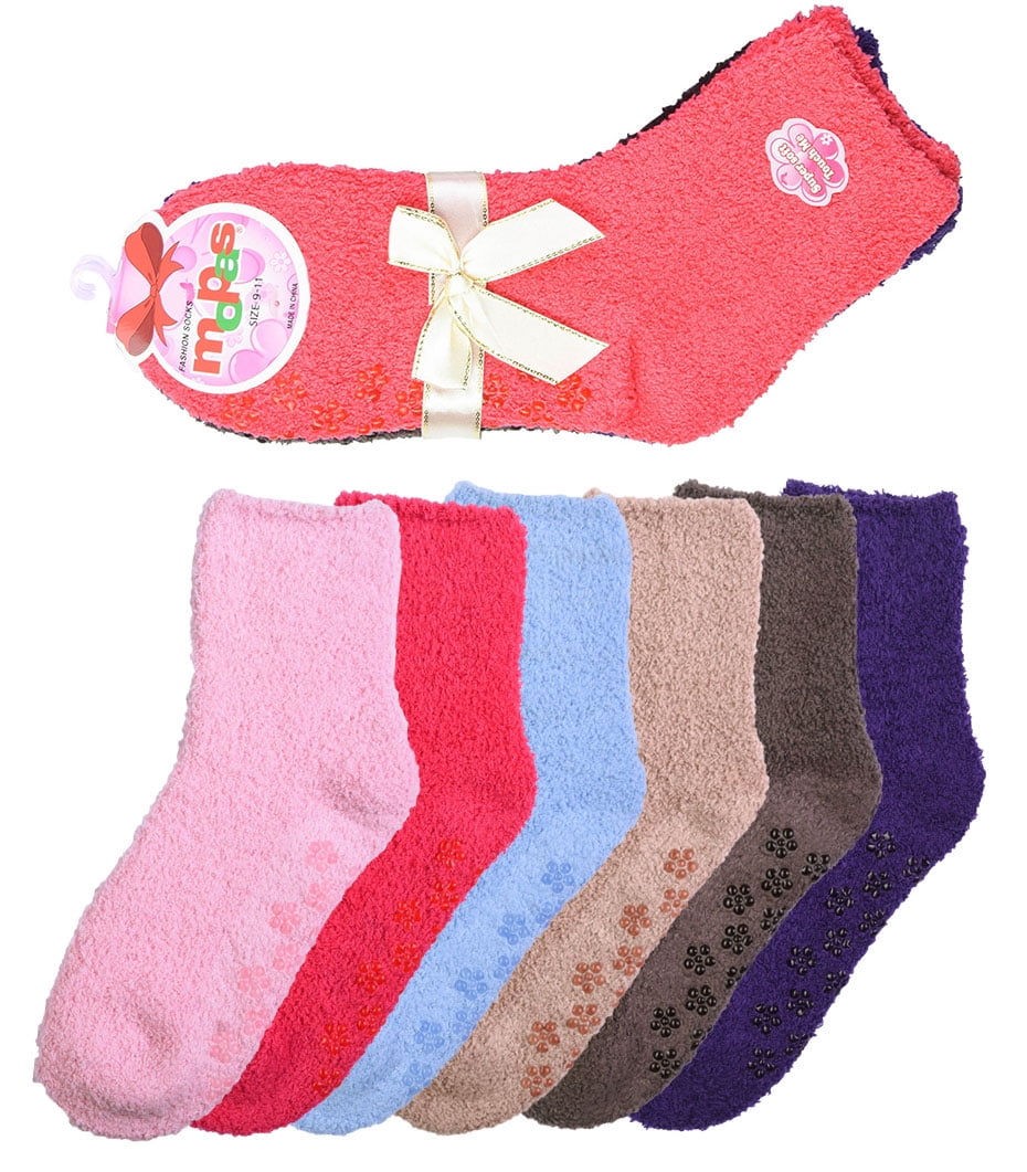 For Women's Cozy Fuzzy Crew Striped Soft Socks Winter Warm Slipper 9-11 6 Pairs 