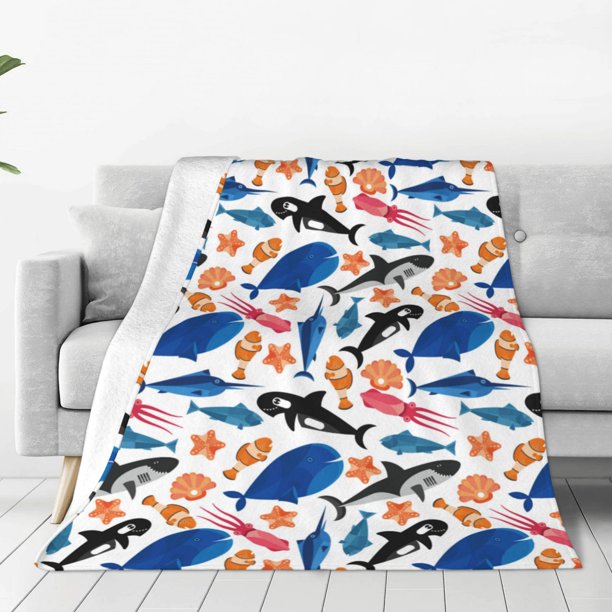 Fotbe Cute Sea Animals Manta de Franela Acolchonada con Estampado, Súper Suave y Esponjosa, Extra Grande para Sofá, Cama, Uso Todo el Año-80"x60"