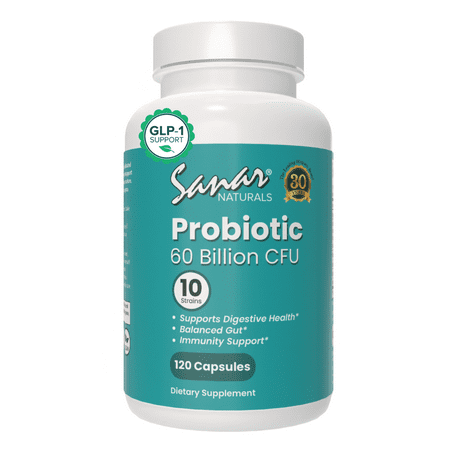 Sanar Naturals Probiotic 60 Billion CFU, with Prebiotic - Supports Immune, Digestive, & Gut Health - Probiotics for Women and Men - Vegan, Non-GMO, Gluten Free, 120 CT
