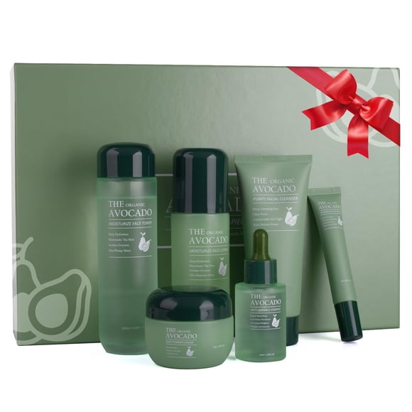 Set de cuidado de la piel de aguacate Kits de regalos para el cuidado de la piel para hidratar la piel Kit facial antienvejecimiento para mujeres con limpiador facial Tónico Suero facial Loción Crema