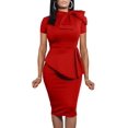 thumbnail image 1 of HSHDLDF Women Fashion Peplum Bodycon Short Sleeve Bow Club Ruffle Pencil Party Dress, 1 of 7