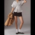 thumbnail image 4 of Camisas A Rayas con Botones para Mujer, Blusa Plisada de Corta con Corsé, Informal, de Verano. Rayas de Café S, 4 of 8