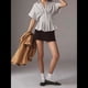 thumbnail image 4 of Camisas A Rayas con Botones para Mujer, Blusa Plisada de Corta con Corsé, Informal, de Verano. Rayas de Café XL, 4 of 8