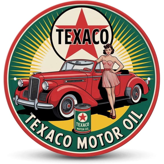 Vintage Car Round Metal Wall Sign, 8 x 8 Inch Tin Plaque for Home, Bedroom, Bar, Cafe, Garden and Outdoor Decoration
