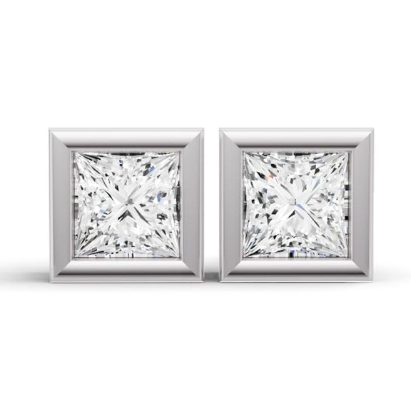 0.25 CTW Princess Cut Lab Grown Diamond Solitaire Earrings With Bezel Setting in 14K White Gold