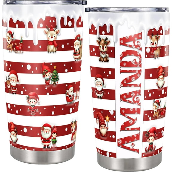 Personalized Santa Clause Reindeer Insulated Cup with Lid 20oz Stainless Steel Tumbler Christmas Custom Name Travel Coffee Mug Funny Gifts for Women Men Teens Family Friends