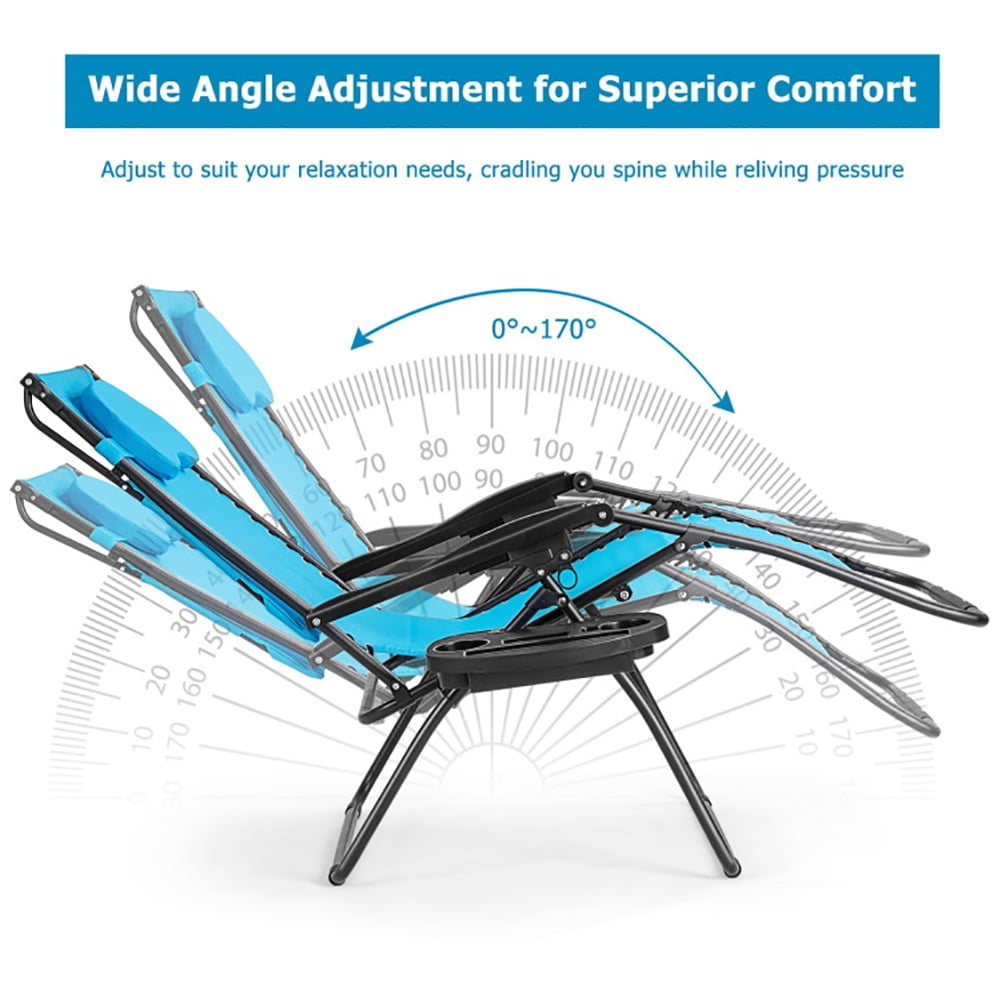 Aimee Lii Folding Recliner Lounge Chair with Shade Canopy Cup Holder, Outdoor Patio Furniture, Blue