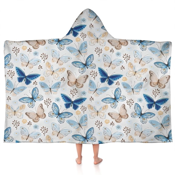 White Butterfly Flower Pattern Hooded Bath Towel,50"x30" for Ages 3 To 12 Kids, Quick Dry Lightweight Soft Microfiber Hood Beach Towel Cover Up for Kids