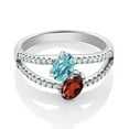 thumbnail image 2 of Gem Stone King 1.66 Ct Oval Blue Zircon Red Garnet 925 Sterling Silver Ring (Size 7), 2 of 4