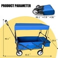 thumbnail image 2 of Heavy Duty Folding Collapsible Wagon Utility Outdoor Camping Cart with Universal Wheels & Adjustable Handle, Blue, 2 of 9