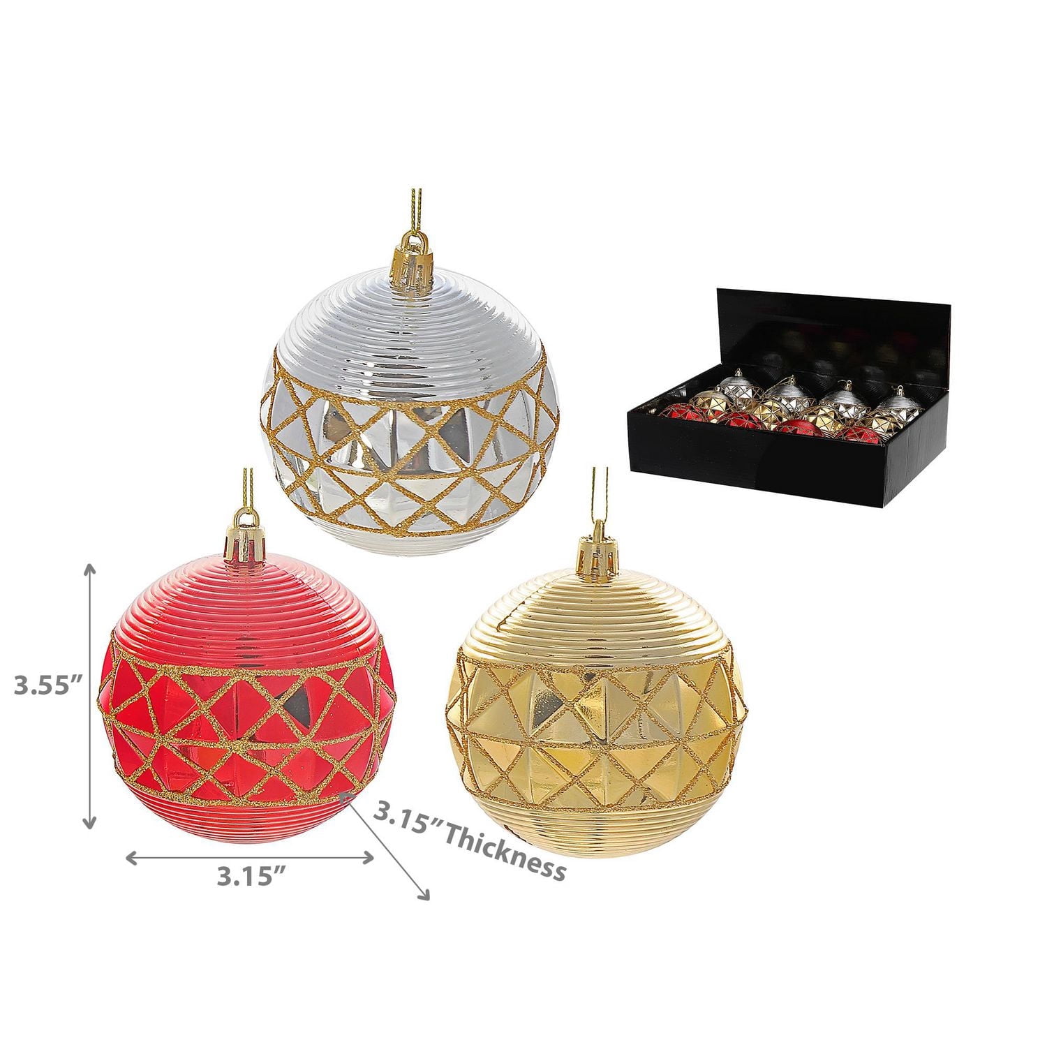 Christmas Diamond Cut Ornament   - Set of 12