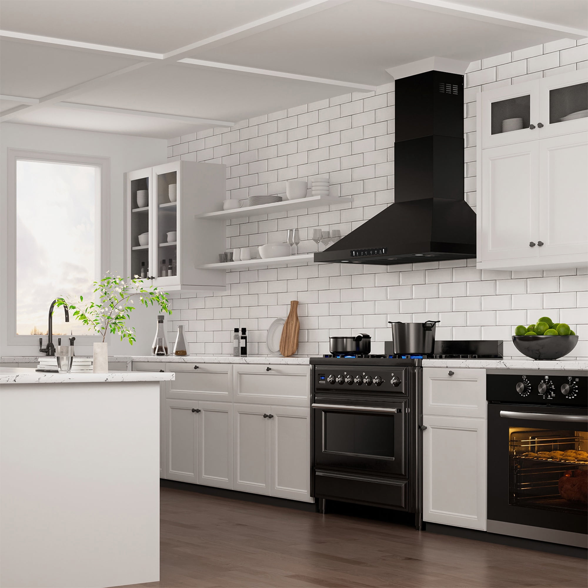 VIKIO 30 inch Ducted 900-CFM Black Wall-Mounted Range Hood with LED Lighting