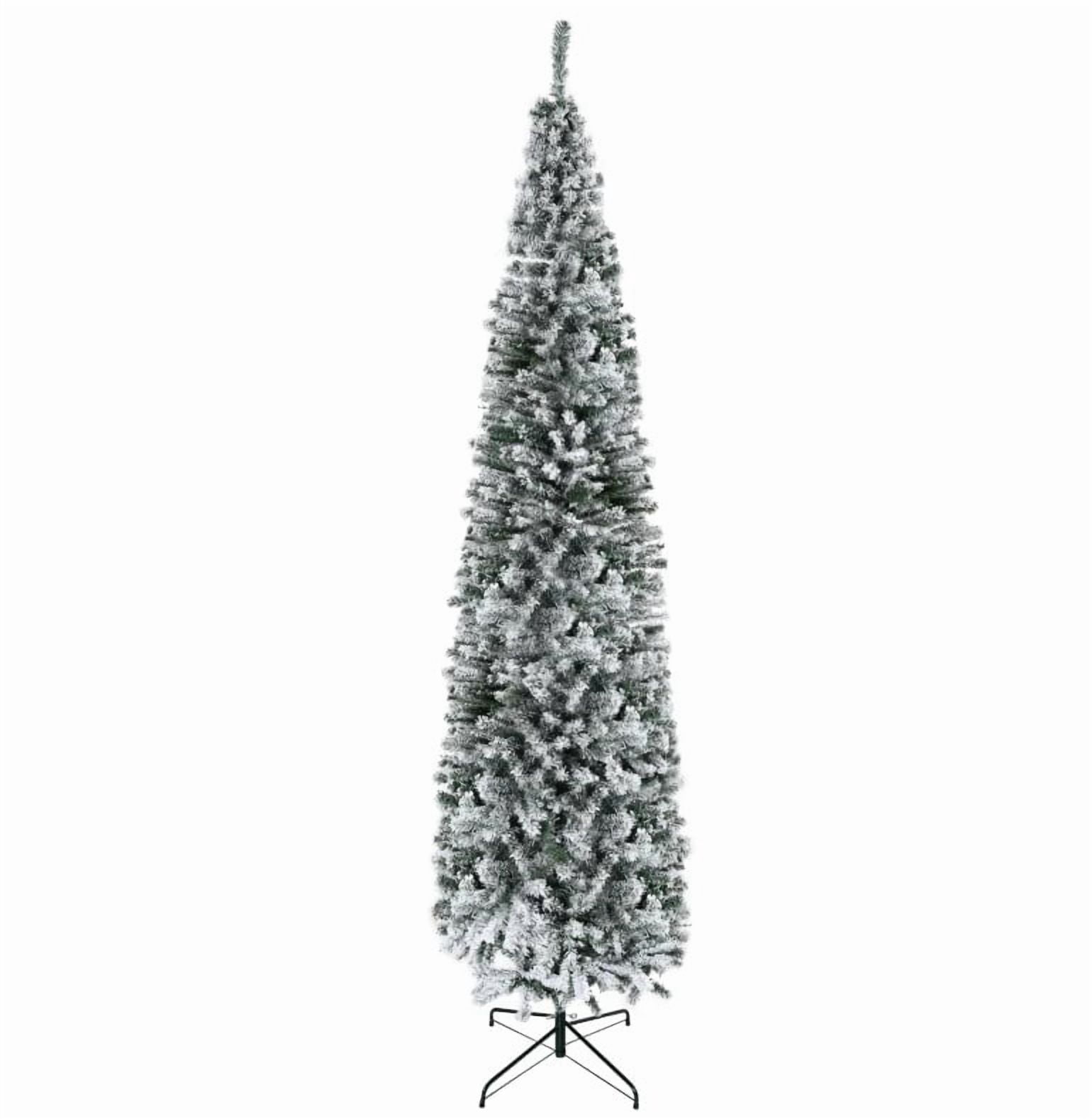 9ft Snow Flocked Pencil Christmas Tree 1014 Tips Flame Retardant Small Space Holiday Decor