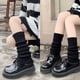 thumbnail image 5 of Calcetines grises para mujer, calcetines acolchados de punto para otoño e invierno, calcetines gruesos y sencillos a juego para piernas delgadas, calcetines para mujer, 5 of 6