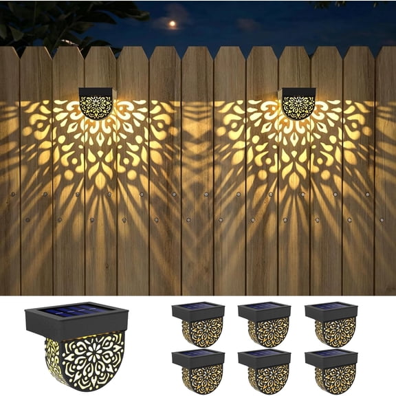 Mandala Solar Fence Lights Outdoor Solar Step Wall Lamp Garden Decor(pack of 6)