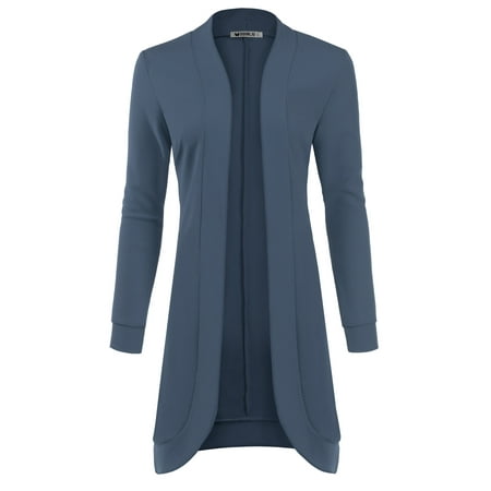 Print Ribbed Cardigan - Doublju Women's Long Sleeve Solid Color Knit Ribbed Neckline Cardigans TEAL L