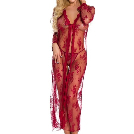 

Levmjia Womens Sexy Lingerie Plus Size Clearance Women Lingerie One-piece Garment Lace Mesh Underwear V Neck Sleepwear Chemise