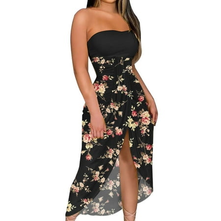 NKOOGH Women s Cute Maxi Dresses for Women Women s Printed Off The Shoulder One Line Neck Irregular Casual Skirt Bag Dress