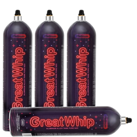 GreatWhip N2O Whipped Cream Chargers 640g Aluminum Construction 4 Cylinders Lightest Nitrous Oxide Tank Pure Cartridge (4 cylinders)
