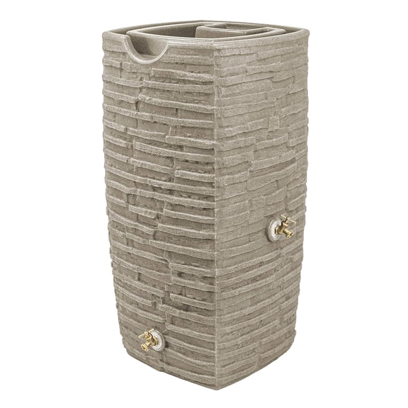 Good Ideas Impressions Riverwalk 50 Gallon Rain Saver with Spigots, Sandstone