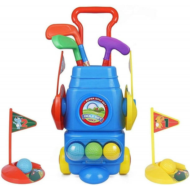 ToyVelt Kids Golf Club Set Golf CartWith Wheels, 3 Colorful Golf