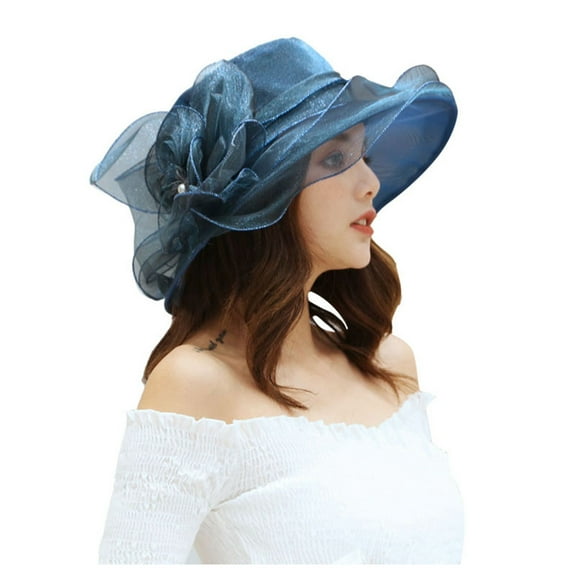 Riforla Single Flower Beach Women's Bright Sun Hat Sunscreen Breathable Fisherman Hat Bucket Hats Navy M