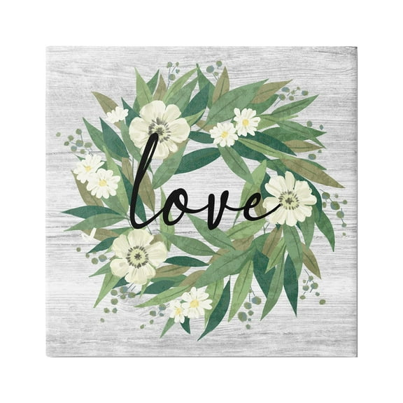 Stupell Industries Love Typography White Blossom Wreath Country Botanicals Graphic Art Gallery Wrapped Canvas Print Wall Art, Design by Ziwei Li