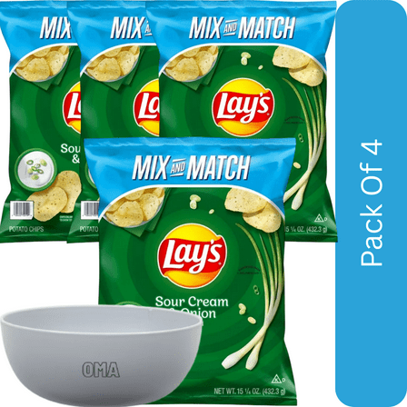 Lay’s Sour Cream & Onion Potato Chips, 15.25 oz-4pk, With Olive Green Bowl By OMA